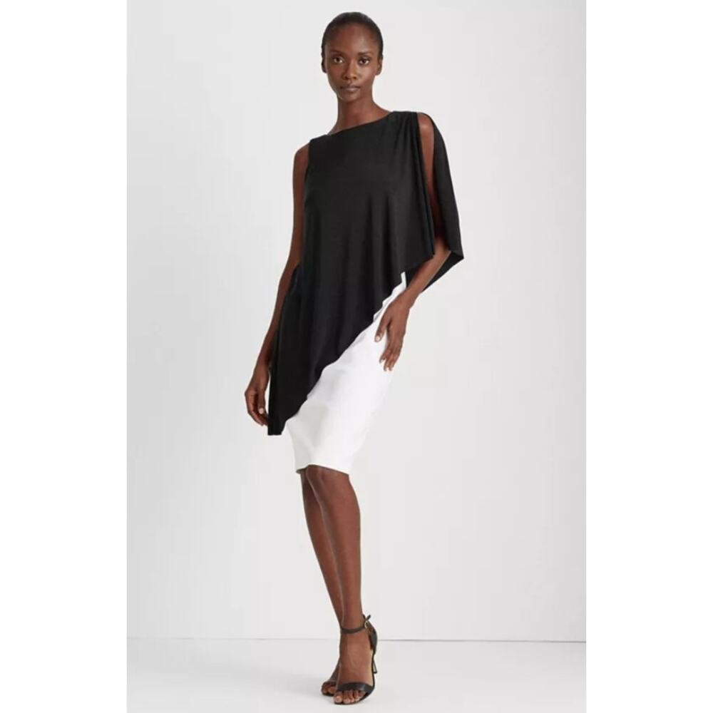 Lauren Ralph Lauren Asymmetrical Cape Jersey Dress Event Elegant Women's Sz 4